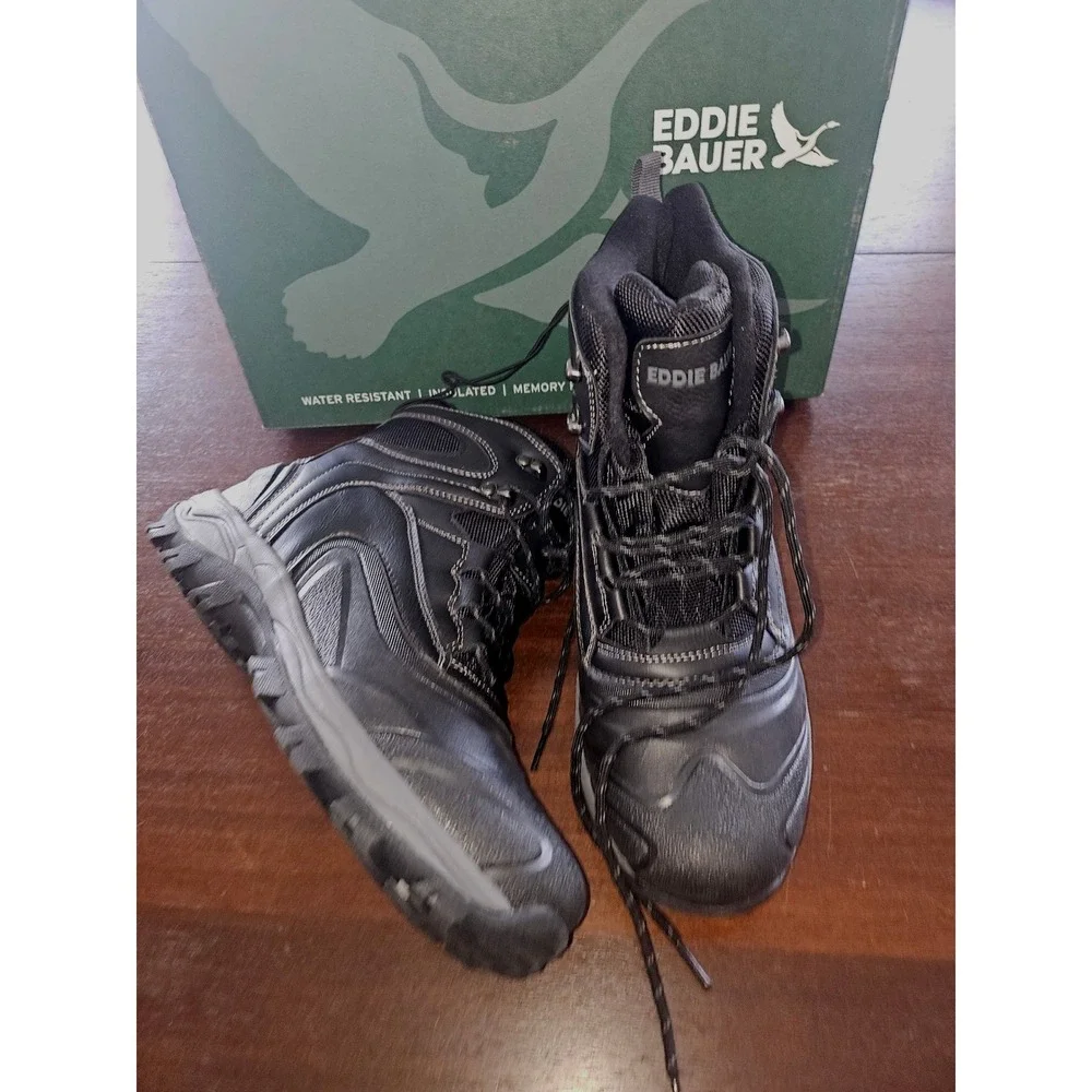 Eddie Bauer Riley Winter Boot Mens Size 8 Black New Water Resistant Insulated